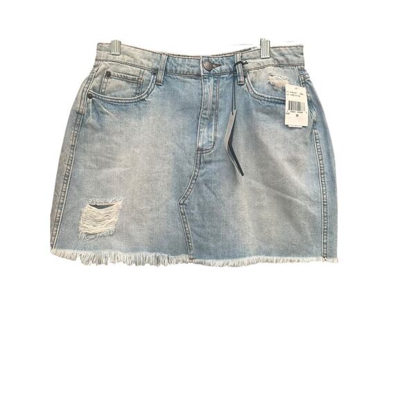 STS Blue Womens Emily Mini Denim Pencil Skirt Frayed Hem Pockets Distressed 28 - Picture 1 of 6